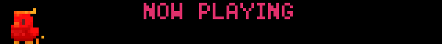 phoenix on the left, held magenta `NOW PLAYING` up top, cyan track-title scrolling fully offscreen-to-offscreen on the bottom — keeps cycling within `hold_time`