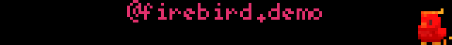 gif on the right, `@firebird.demo` on top, scrolling promo on the bottom