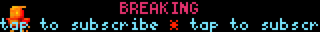 still phoenix on the left, held magenta `BREAKING` up top, cyan `tap to subscribe` wrapping continuously on the bottom with a rainbow `*` separator