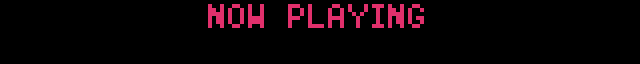 held magenta `NOW PLAYING` on top, cyan song title flies through offscreen-to-offscreen on the bottom. `hold_time = 10.0` drives the pass count via max-of math — no `bottom_text_loops` set, so the engine fills the section duration with as many passes as fit