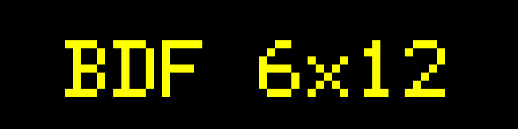 Bigsign canvas (256×64) — BDF 6×12 stretched to 48 real px (chunky) vs Inter-Bold @ 28 px (smooth, half-panel-height)